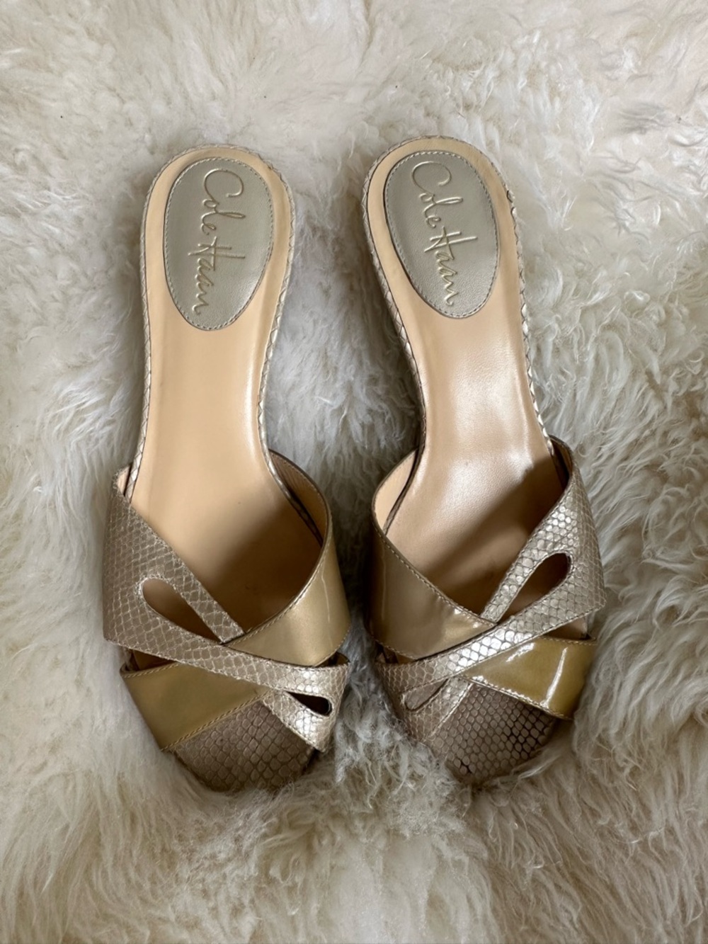 Cole Haan Women’s Beige Woven Kitten Heel Sandals